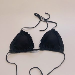 Black ruffled triangle bathing suit top, Small bathing suit top